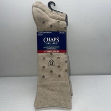 Chaps 3 Pair/Crew Socks Comfort Fit Reinforced Heel & Toe Smooth Toe Seam Beige 