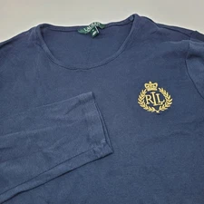 Lauren Ralph Lauren Navy Blue Long Sleeve T Shirt Women’s XLarge Gold Crest Prep