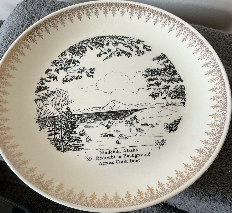 Ninilchik Alaska Souvenir Plate Mt. Redoubt Across Cook Inlet