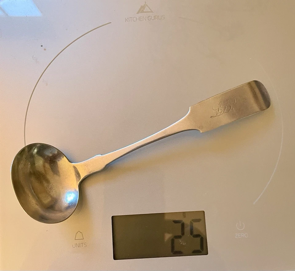 19th Century VAUTROT GILLETT Coin Silver Dinner Serving Gravy Laddle Spoon 25gr - Image 2 of 4