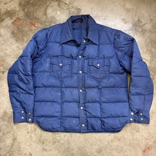 Vintage LL Bean Puffer Shirt Jacket Navy Blue Snap Front Goose Down Men's Large