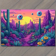 Art Print Purple Desert Sunset Eyeballs Surreal Cactus Flowers Strange Vibes