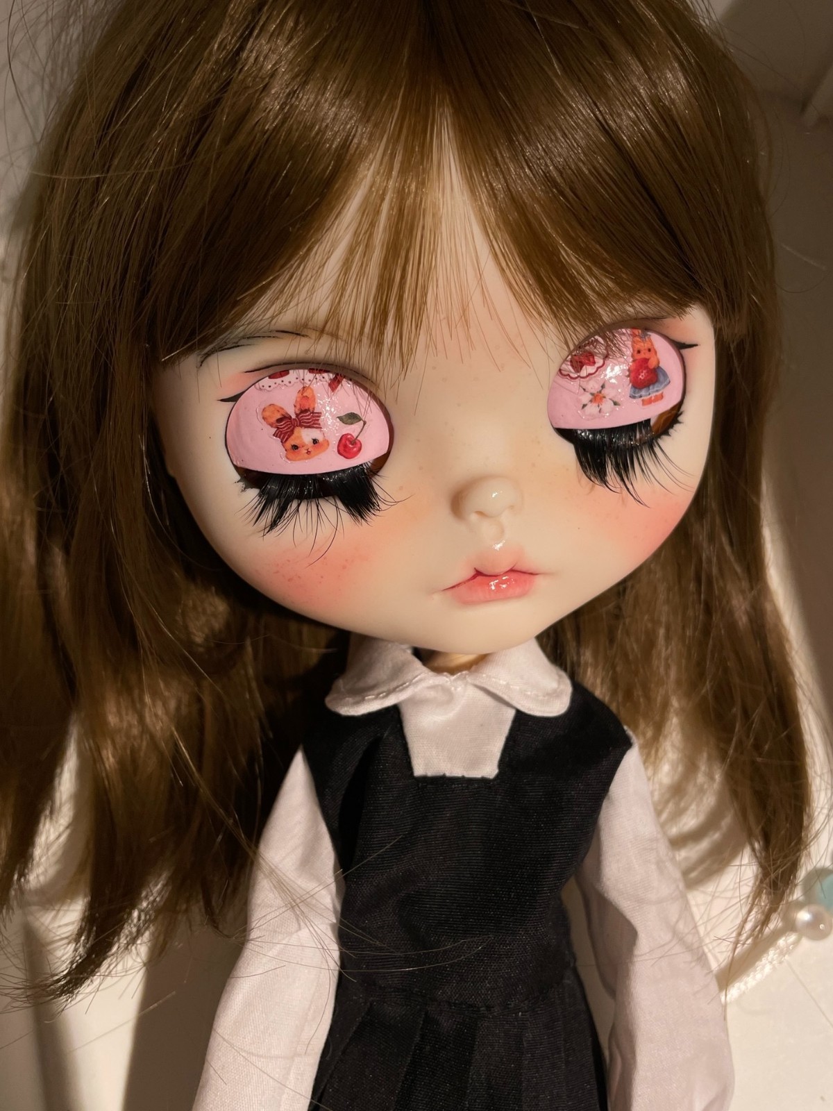 12-Inch Blythe Custom Doll with 4 Glass Eyes, 19-Joint Body & Dress