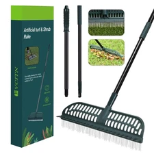 Artificial Turf Rake, 43 to 63" Long Pole Turf rake - 18" Wide Garden Hand Ra...