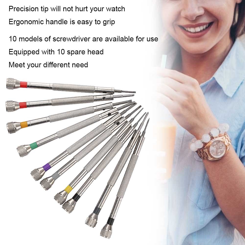 ­10pcs Stainless Steel Screwdriver Watch Glasses Repair Screw Driver Accessory