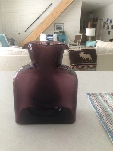 Vtg Blenko Handmade Glass 384 Water Bottle Amethyst Purple Double Spout Pitcher