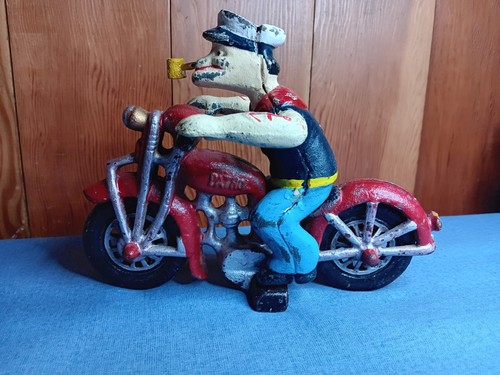Vintage Cast Iron Popeye on Patrol Harley Davidson Motorcycle Reproduction - Picture 3 of 9