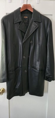 Coach Mens Leather Car Coat Jacket Brown Large Button Front 3/4 Length Vintage