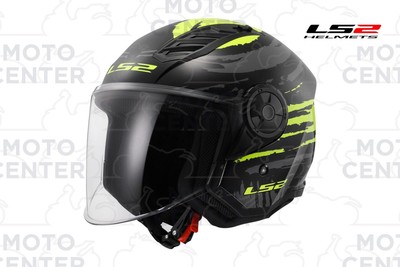 Helm Jet LS2 OF616 Airflow II Brush Schwarz Gelb Poliert Visier Lang Größe Xxx