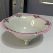 Vintage Antique R.S. Prussia Pink Floral Scalloped Footed Bowl Made in Germany