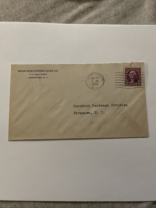 Brostrom-Conner Shoe Co. Jamestown NY 1938 Cover To Syracuse NY