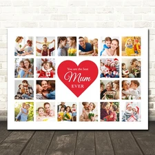 Photo Collage Print Or Canvas Mother's Day Gift For Mum 20-Photo Red Heart