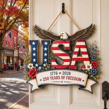 USA 250th Anniversary Wooden Door Hanger, 1776-2026 Patriotic Eagle Sign