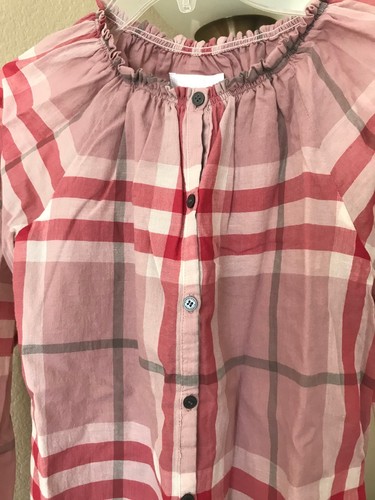 NWT Auth. Burberry Girls Pink Plaid Button Down Top Shirt Sz 14Y - Picture 2 of 6