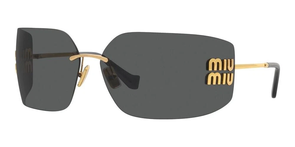 Miu Miu Sunglasses MU 54YS Gold Dark Grey 5AK5/S0 Women Wrap Logo 