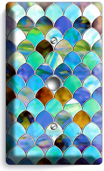 MERMAID TAIL FISH SCALES STAINED GLASS LOOK LIGHT SWITCH OUTLET WALL ...