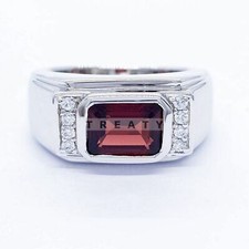Garnet Emerald Cut Gemstone With 925 Sterling Silver Ring For Men's 64