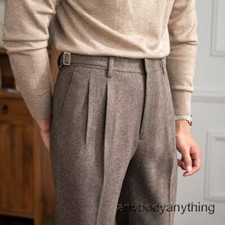 Winter Men's Vintage Gurkha Trousers High Waist Straight Naples Pants Business
