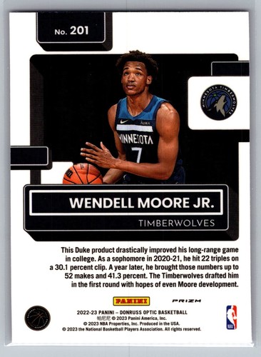 2022-23 Donruss Optic Hyper Pink Wendell Moore Jr. #201 Minnesota Timberwolves - Picture 2 of 2