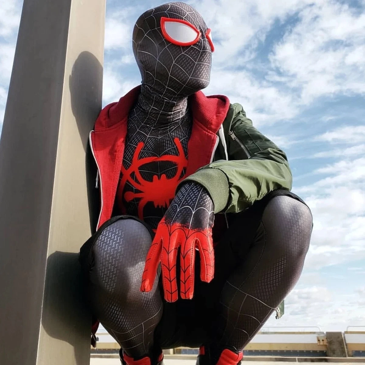 Spiderman Miles Morales Costume Halloween Cosplay Jumpsuit Outfit