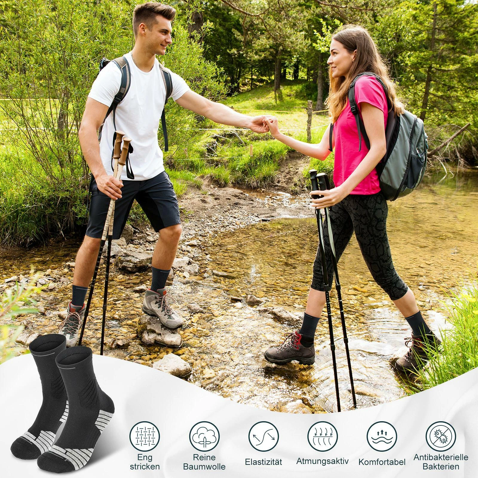 2 Pairs Trekking Socks Hiking Socks Functional Socks Women's & Men's Sport Black
Opens in a new wind
