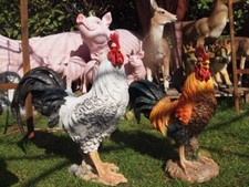 Hahn Deko Figur lebensgroß  bunt weiß wetterfest natürlich Gartenfigur Huhn NEU