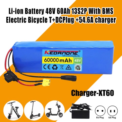 Batería Li-ion 48V 60Ah 13S2P con bicicleta eléctrica BMS T+DCPlug + cargador 54.6A - Imagen 13 de 20