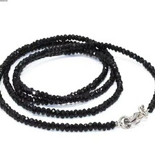 Black Spinel Beaded Necklace, 3-4mm Spinel Faceted Rondelle 18" Beads Necklace