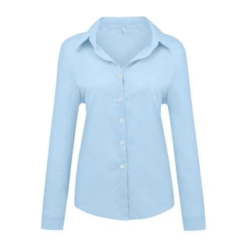Blusa Prendas para el torso informal elegante de lino de algodón de manga larga para mujer - Imagen 19 de 38