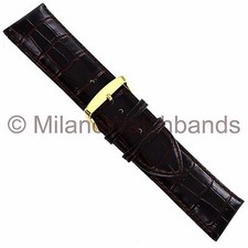 28mm deBeer Baby Crocodile Grain Brown Padded Stitched Watch Band Long