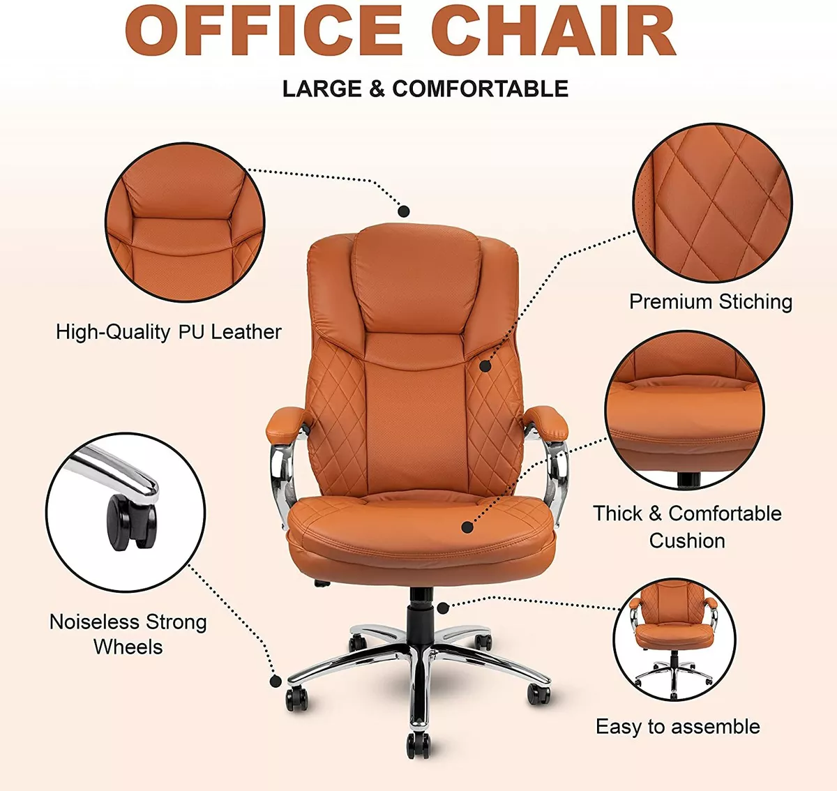 Big and Tall Executive Office Chair PU Leather Padded Wide