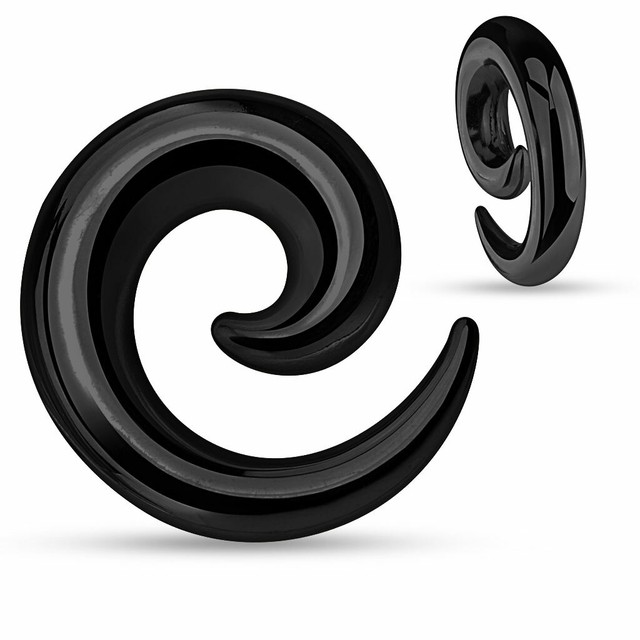 Pair Black Titanium Stainless Steel Ear Spirals Tapers Gauges 0g 2g 4g