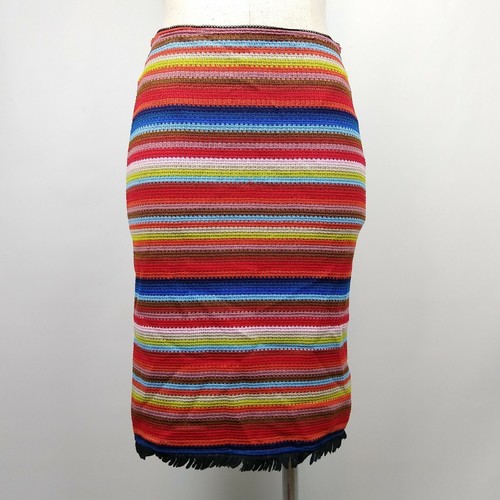 Vintage Strick Rock Funky Retro Festival Boho eng Bleistift bunte Streifen Gr. M - Bild 1 von 8