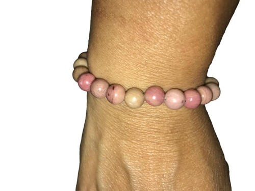 WOMENS BEADS BRACELET NATURAL RHODOCHROSITE ELASTIC BAND GIFT MENS BRACELET - Picture 1 of 5