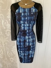 KAREN MILLEN Blue Black Hourglass Panelled Occasion Wiggle Midi Dress U.K. 10