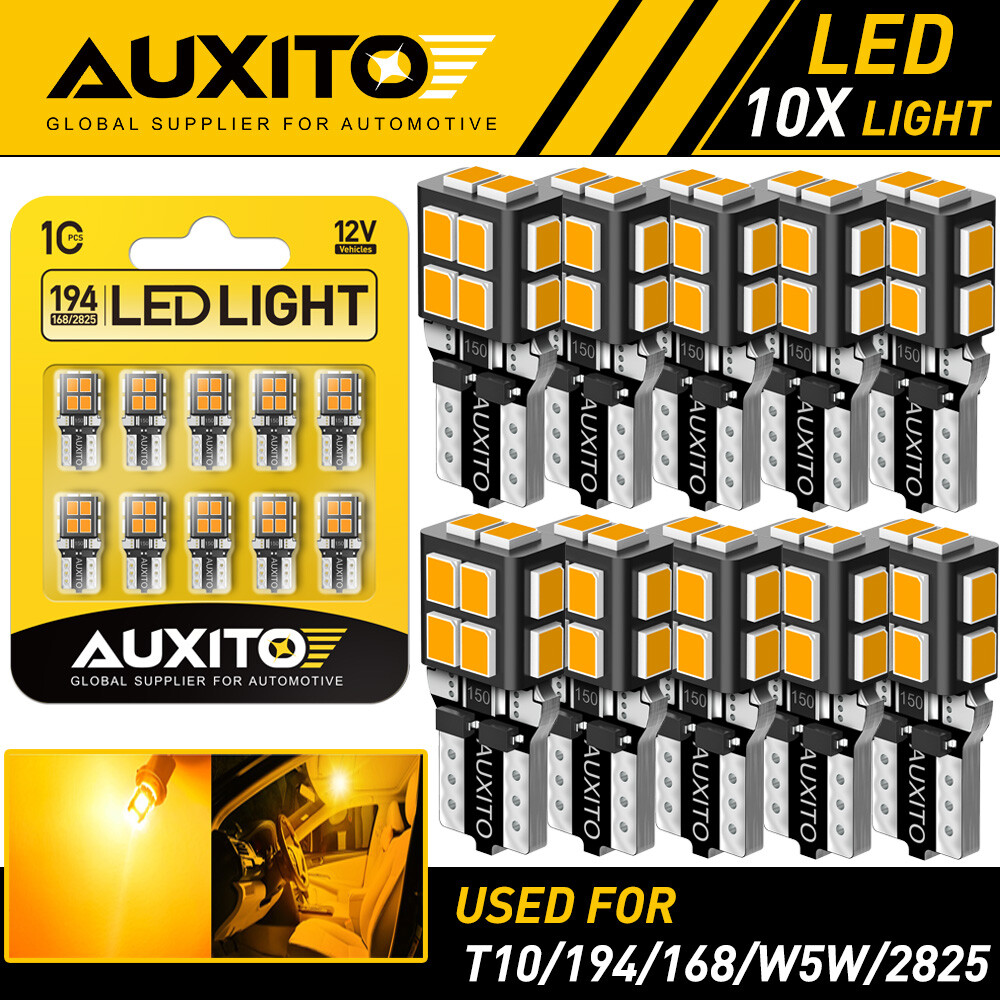 10X AUXITO Amber 175 2825 Light Bulb Super Bright 168 194 T10 LED Parking 3000K