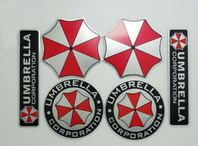 6-Piece Resident Evil Umbrella Corporation Car Emblem Badge Set - Decal Stickers