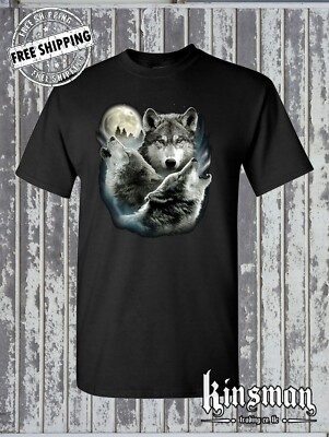 Three Wolves Howling at Moon T-Shirt Native American Indian Outdoors
