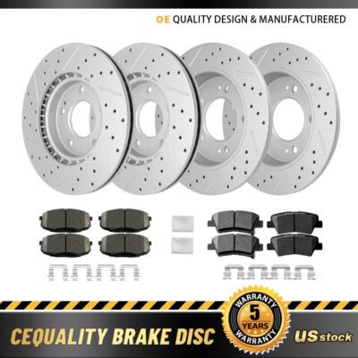 For 2014 - 2016 Kia Soul Front & Rear Drilled Brake Rotors + Ceramic Brake Pads