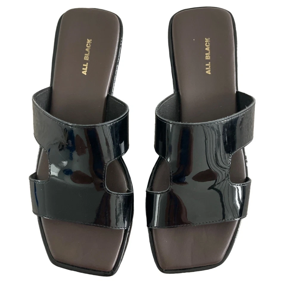 CALZADO TODO NEGRO Sandalias de cuña T romas charol negro para mujer 40 9-9,5 $1 Foto 2 de 4