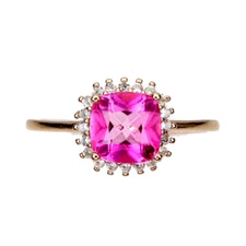 925 Sterling Silver Ring Cushion Pink Topaz 7mm White Topaz Gemstone Jewelry