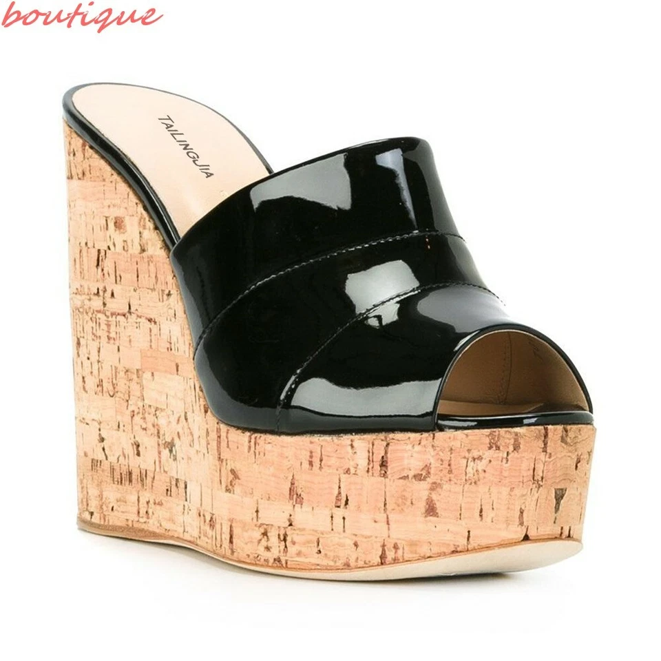 Sandálias femininas de cortiça salto alto plataforma chinelos sapatos casuais verão - Imagem 3 de 4