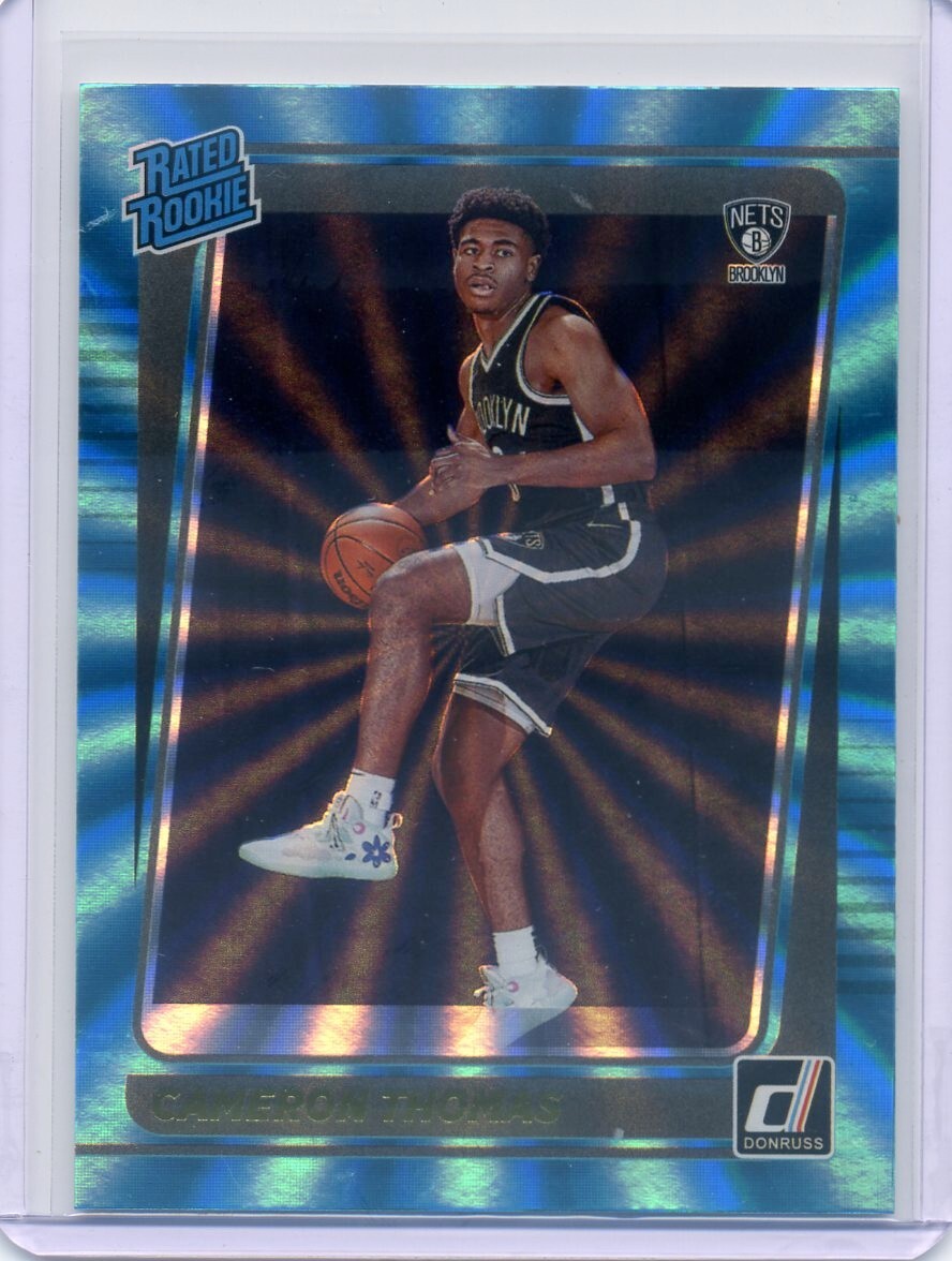 Cameron Thomas 2021-22 Donruss Rated Rookie Teal Laser Holo Card 203 Nets Panini