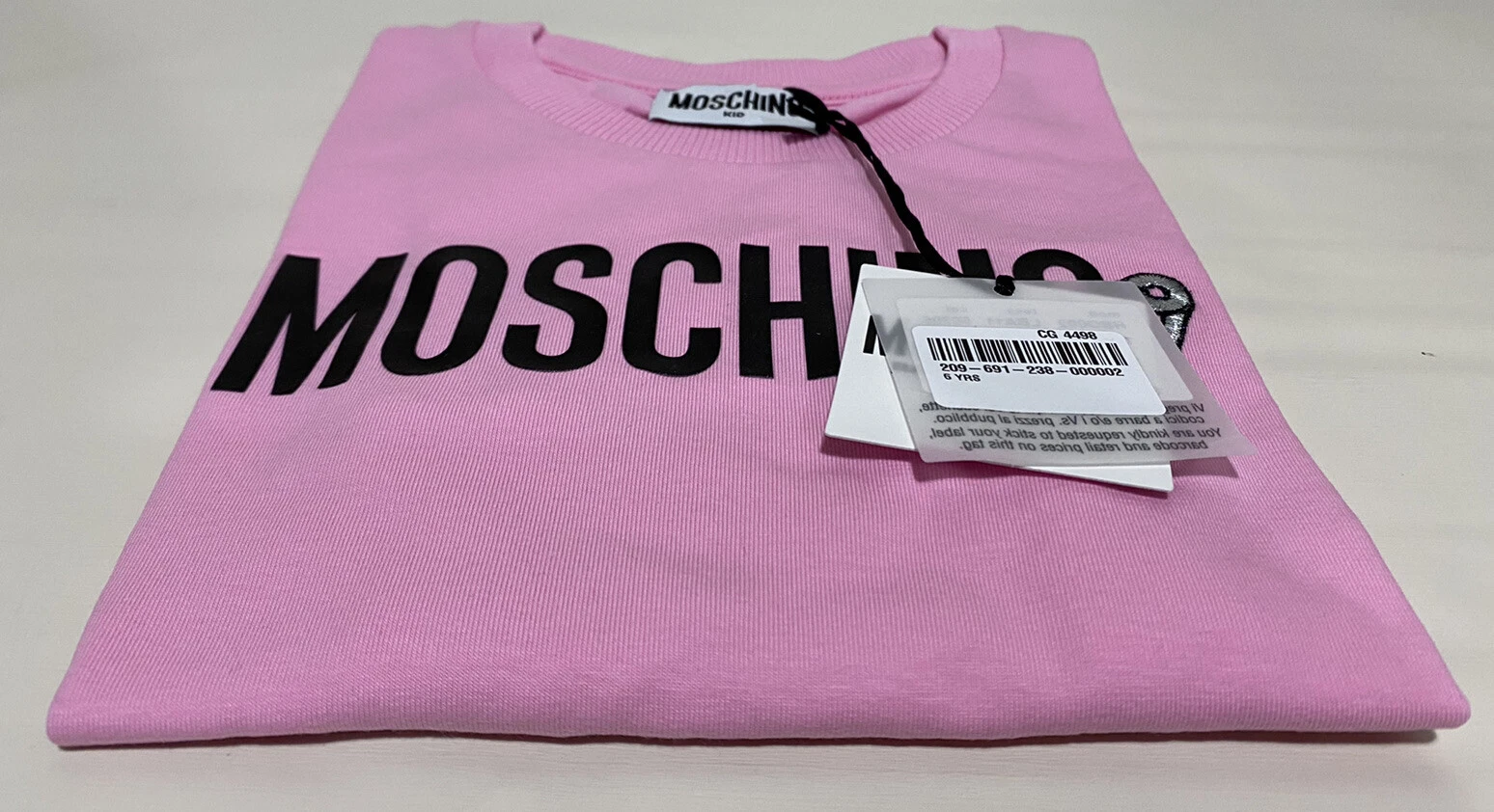 T shirt MOSCHINO KIDS bambina rosa cotone manica lunga taglia 6 anni nuova