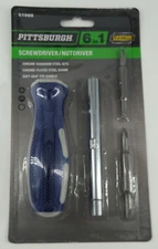 Pittsburgh 6-In-1 Screwdriver Nut Driver Chrome Steel Soft Grip New In Package