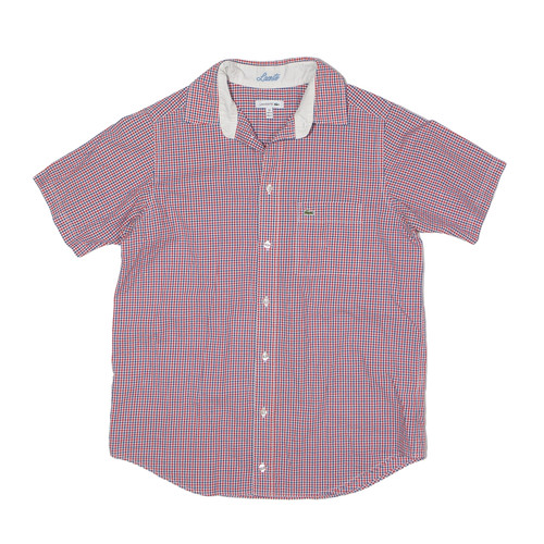 LACOSTE Shirt Red Gingham Short Sleeve Boys 14Y