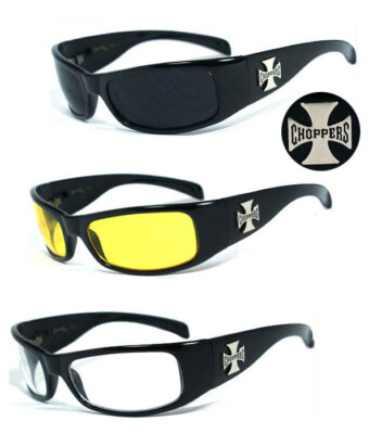 1 or 3 Pair Choppers Motorcycle Biker Riding Wrap Shiny Black Frame Sunglasses