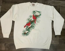 Vintage Oneita Crewneck Bird Sweatshirt White Cardinal Pine Graphic Made USA L