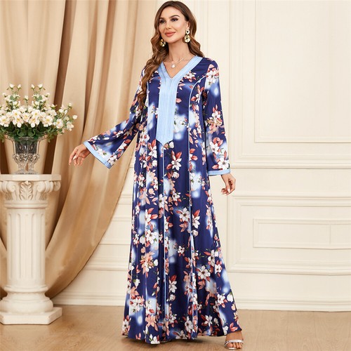 Muslim Floral Kaftan Islamic Women Maxi Dress Ramadan Dubai Caftan Moroccan Gown - Picture 31 of 216