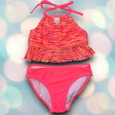 Girl  s 2 Piece Coral Halter Bikini Swimsuit Size 7/8